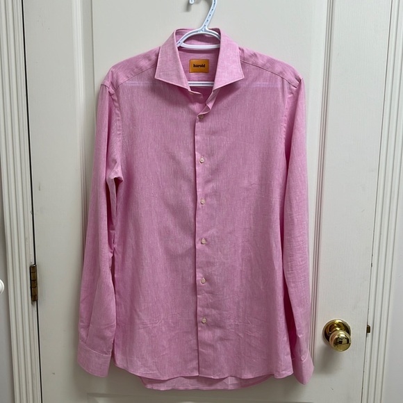 NWT Harry Ronsen Harold Slim-Fit Linen-Cotton Mélange Dress Shirt | Size 15.5/39 - Picture 2 of 6